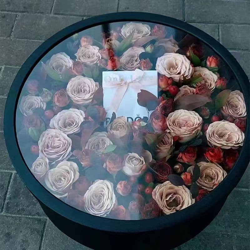 Fruit Flower Box Round Clear Flower Box Gift Flower Box with Lid and Window Winter Four-Piece Set