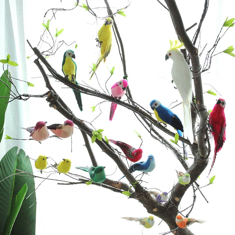 Creative Bird Decorative Birds Colorful Parrot Fake Bird Nest Bird House Cage Kindergarten Garden Outdoor Hanging Ornament