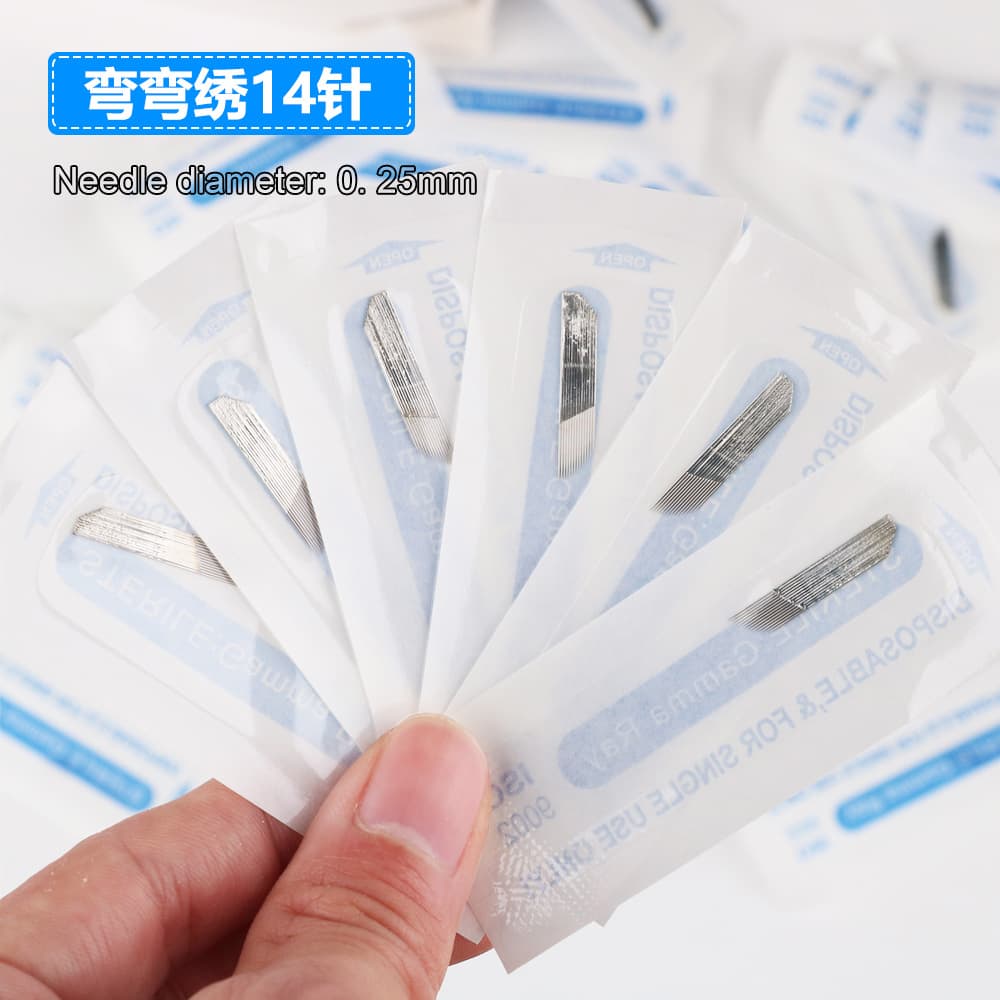 Single Row Curved Embroidery 14 Needle Cartridges Hand Mist Eyebrow Single Row Needle Eyebrow Tattoo Line Special Tattoo Supplies