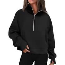 2025 autumn and winter European and American foreign trade cross-border women's clothing Amazon new half-zip short stand-up collar solid color sweatshirt
