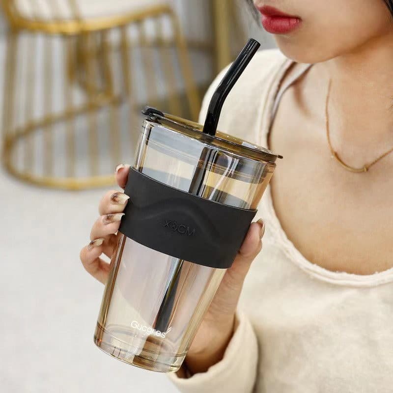 Aurora Borealis Glass Cup Premium Straw Cup for Home Portable Couple Cup High Aesthetic Water Cup Light Luxury