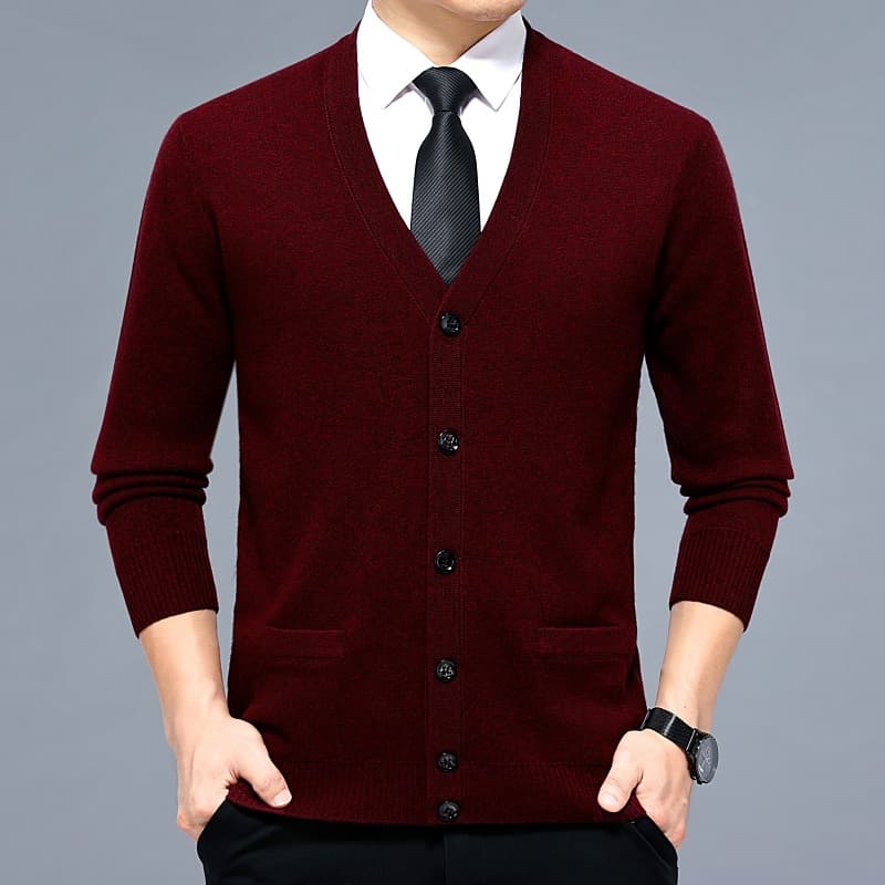 2025 Winter New Style Cashmere Cardigan for Middle-Aged and Elderly Men, Thickened V-Neck Loose Fit Dad Style Knit Sweater