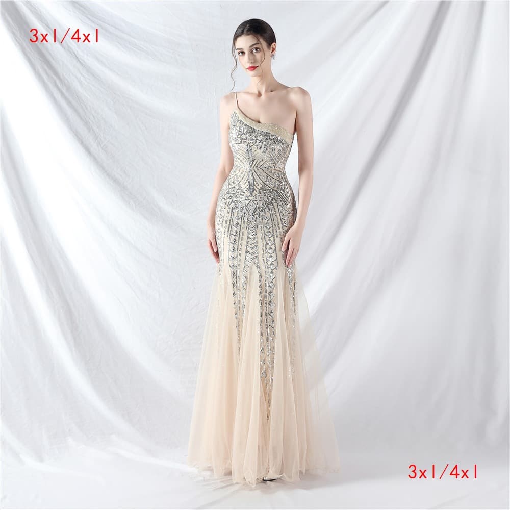 31881-S#3XL4XL Long Sequin Plus Size Plus Size Fat Beauty Performance Gown Evening Dress