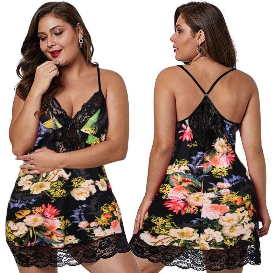 Cross-border Erotic Lingerie Seductive European and American Sexy Nightgown Plus Size Sleep Dress Women's Spaghetti Strap Sexy Lace Dress