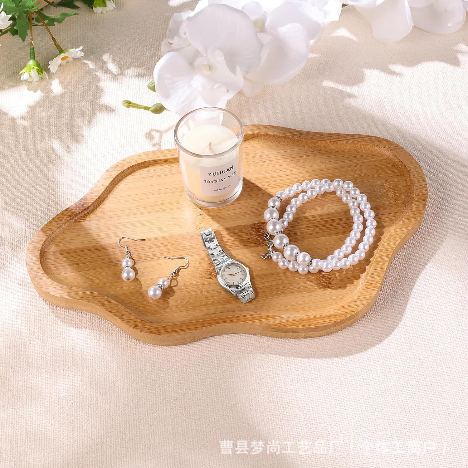 Wooden decorative candle holder perfume tray cloud jewelry tray trinket tray coffee table wooden tray home decoration