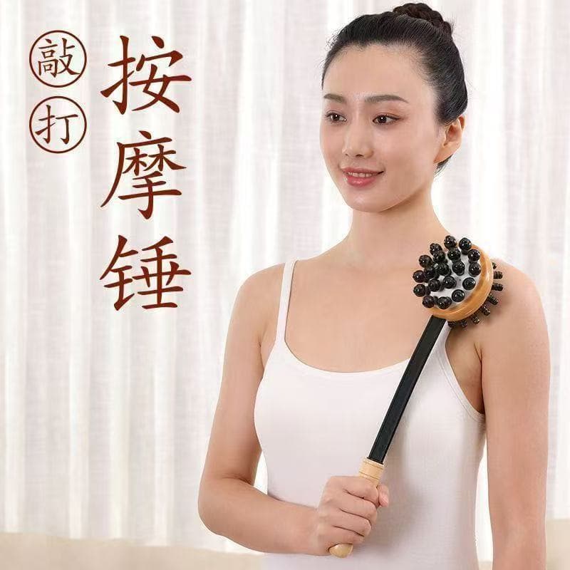 Massage Hammer Kneading Tapping Meridian Stick Back Massager Handheld Hammer Health Full Body Massager Solid Wood Handle