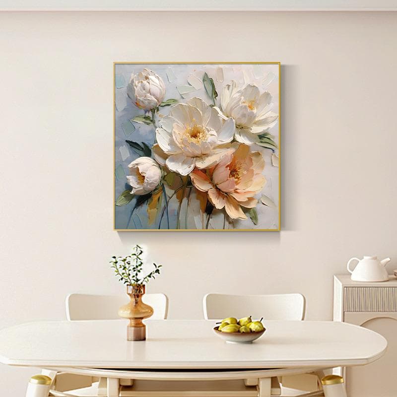 Oil Painting Restaurant Decorative Square Art for Living Room Sofa Background Wall Abstract Floral Bedroom Mural
