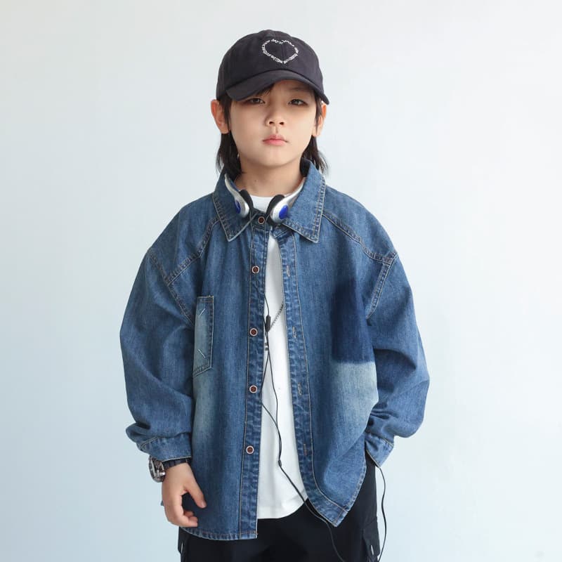 Boys' Shirt 2024 Autumn New Korean Version Denim Shirt Children's Design Print Long Sleeve Stylish Top Trendy