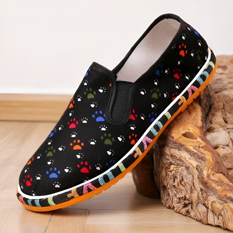 Spring/Summer Old Beijing Cloth Shoes Men Women Floral Cloth Shoes Cowhide Sole Hand-Stitched Slip-On Breathable Anti-Slip Casual Shoes