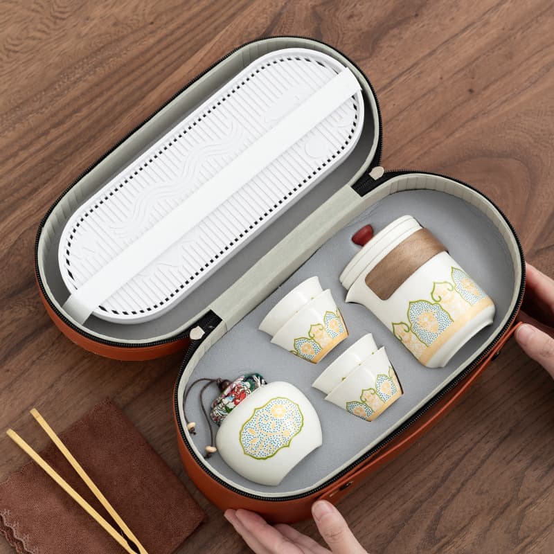 Small Travel Tea Set Portable Storage Kung Fu Ceramic Outdoor Camping Quick Cup Business Gift Company Logo