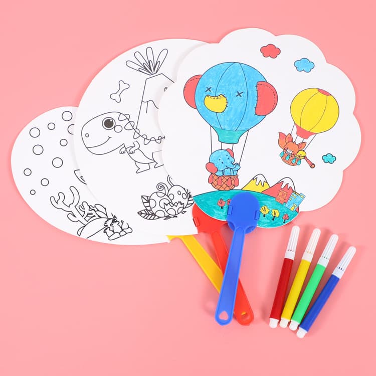 Cute Cartoon Children's Painting and Graffiti Paper Fan Kindergarten DIY Craft Coloring Summer Promotional Gift Wholesale T