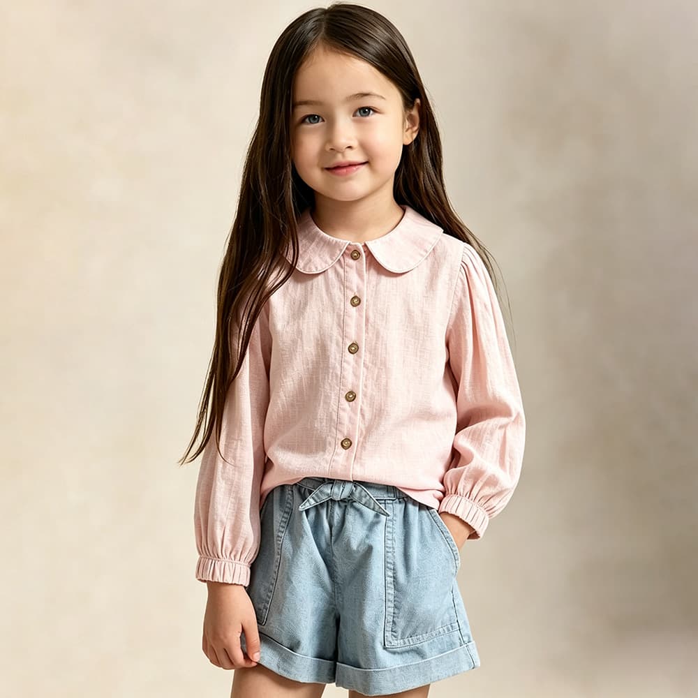Cotton and linen baby girl's cute baby doll top 26 spring and autumn layered outer wear children's clothing children's long-sleeved doll collar top