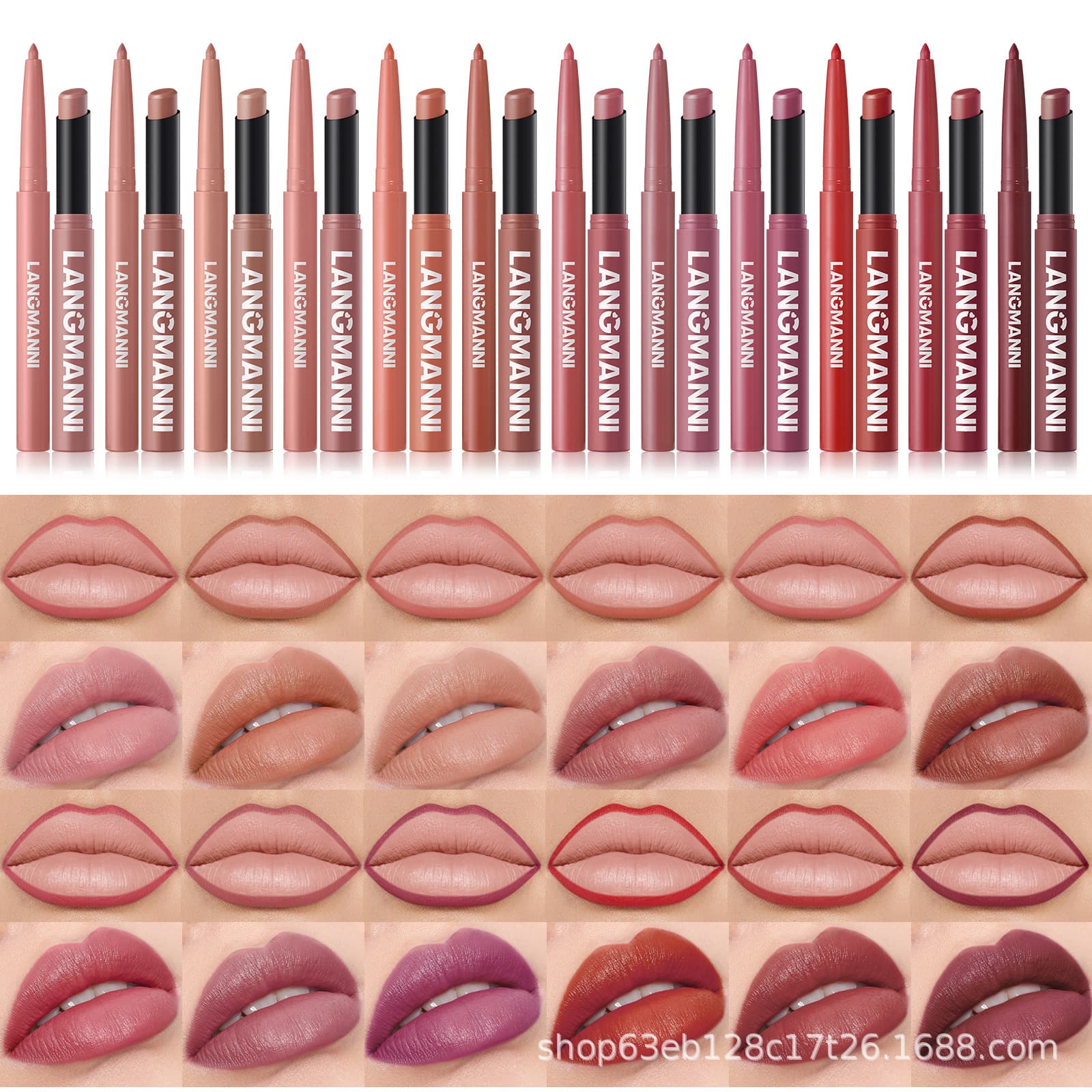 LANGMANNI 12-Color Slanted Lipstick + Lip Liner Pen Set Combo Matte Lip Kit