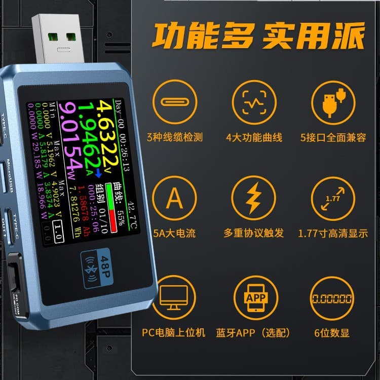 Fnirsi-fnb48p Usb Mobile Phone Dc Charger Detector Voltmeter Ammeter Fast Charging Power Tester Instrument