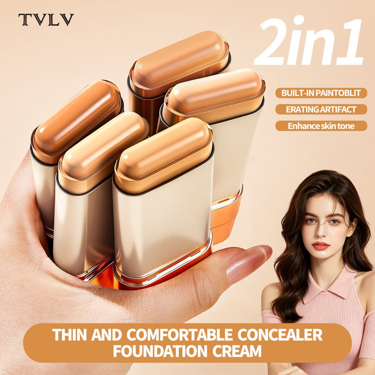 Cross-Border Export Exclusive Dual-End Concealer Foundation Stick Portable Long-Lasting Brightening Hydrating Lightweight Dual-End Foundation Stick