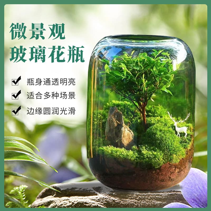 Creative Glass Fish Tank, Moss Terrarium Mini Landscape, Green Plant Flower Vase, Bonsai Potted Plant, Home Entrance Tabletop Decor