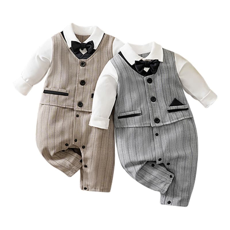 Infant Full Moon Clothes Autumn Fashionable Infant Gentleman Bodysuit Long Sleeve Baby 100 Day One Year Old Suit Suit Western