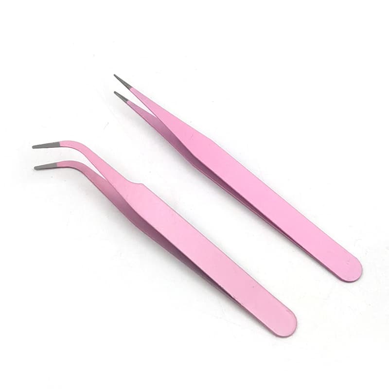 DIY colored pointed and bent tip clamps, macaron pink manual scrapbooking tweezers, stainless steel sticker adhesive tweezers.