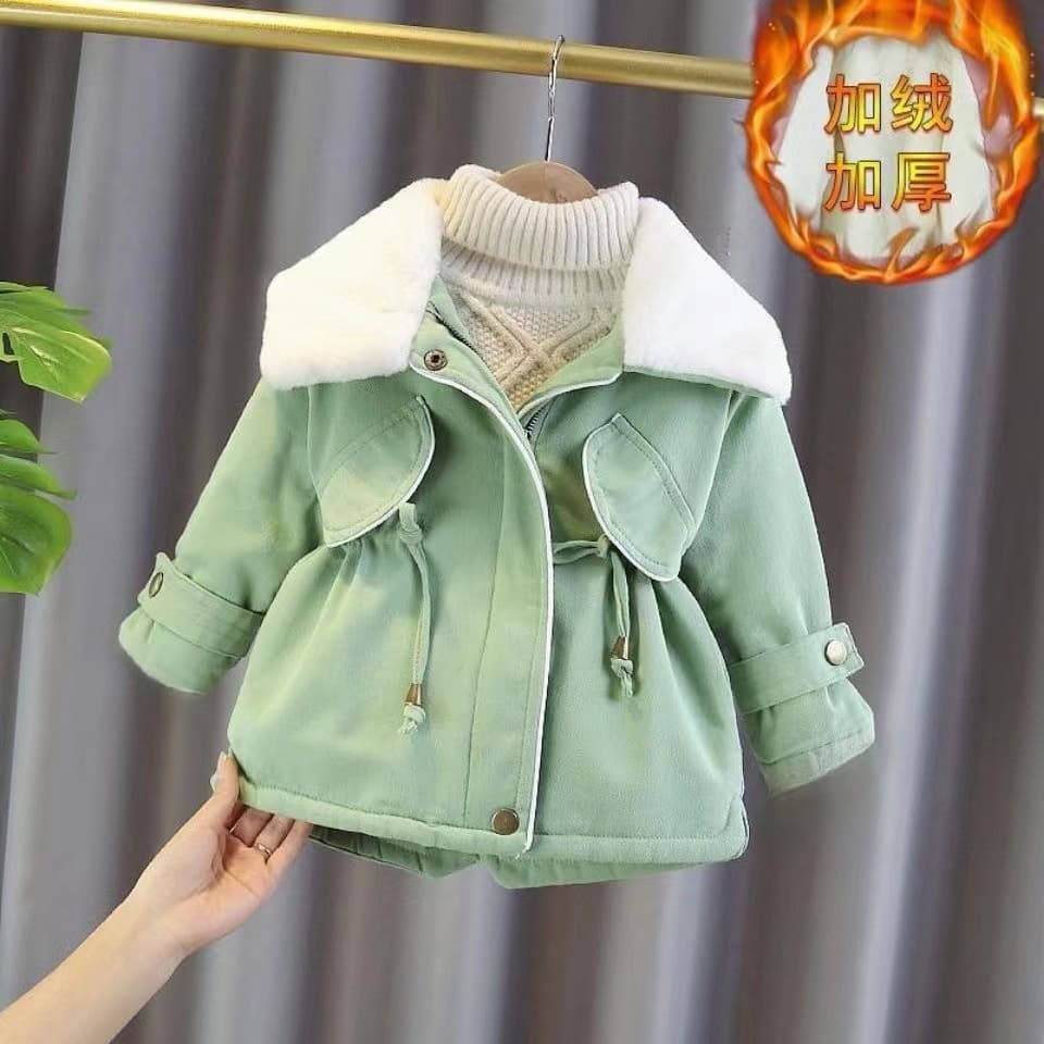 Girls Winter Coat Fleece-Lined Warm Toddler Mid-Length Trench Coat New Children's Winter Stylish Cotton Padded Jacket