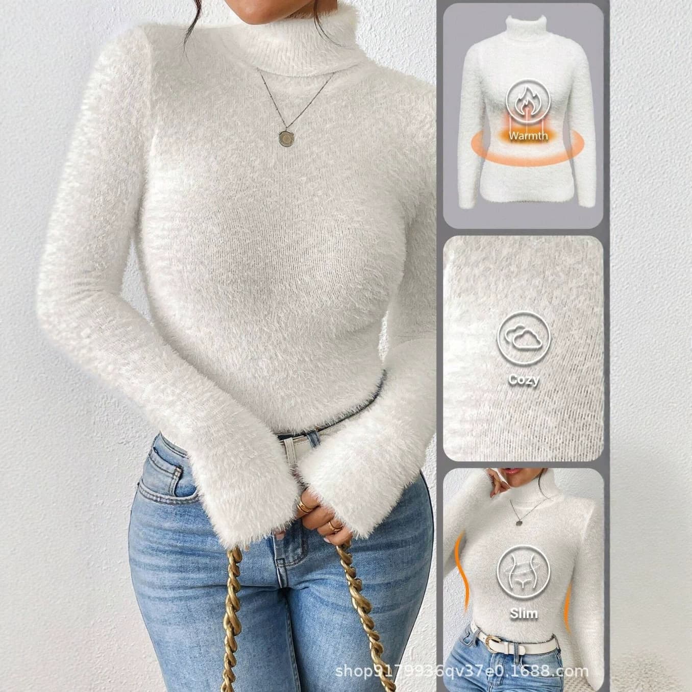 2026 Europe and America Cross-border Amazon Shein New Fall/Winter High Neck Slim Fit Pullover Top