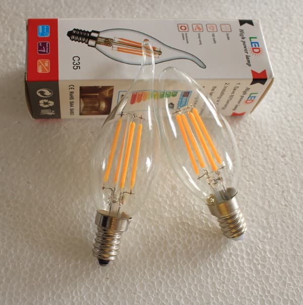 LED candle bulbs with E14 small screw base, Edison tip shape with tail pull, warm yellow to neutral white light, energy-saving for crystal lamp bulbs.