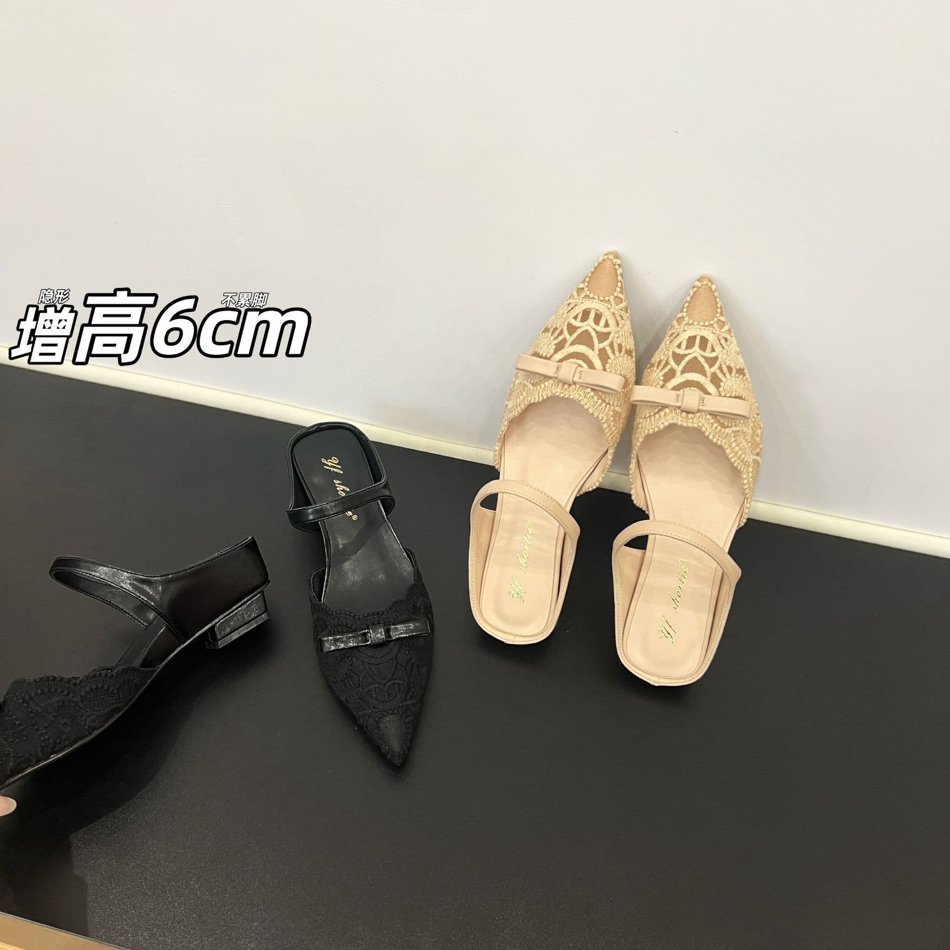 Increased 6CM lace hollow strap sandals for women 2026 summer new fairy style bow thick heel slippers