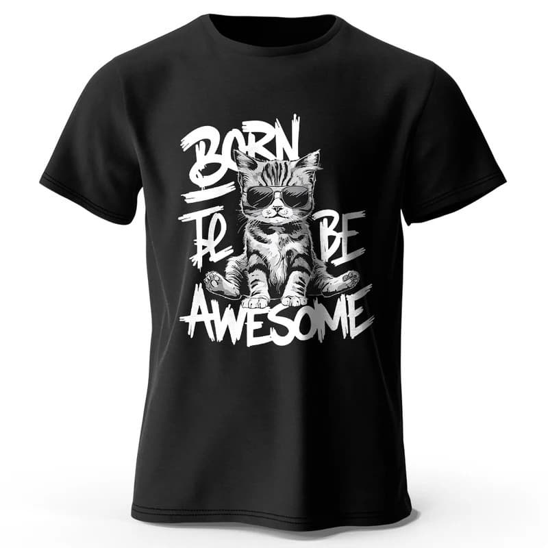 [Cross-border EU Size] Men's Cool Cat T-Shirt 100% Cotton Oversized Hand