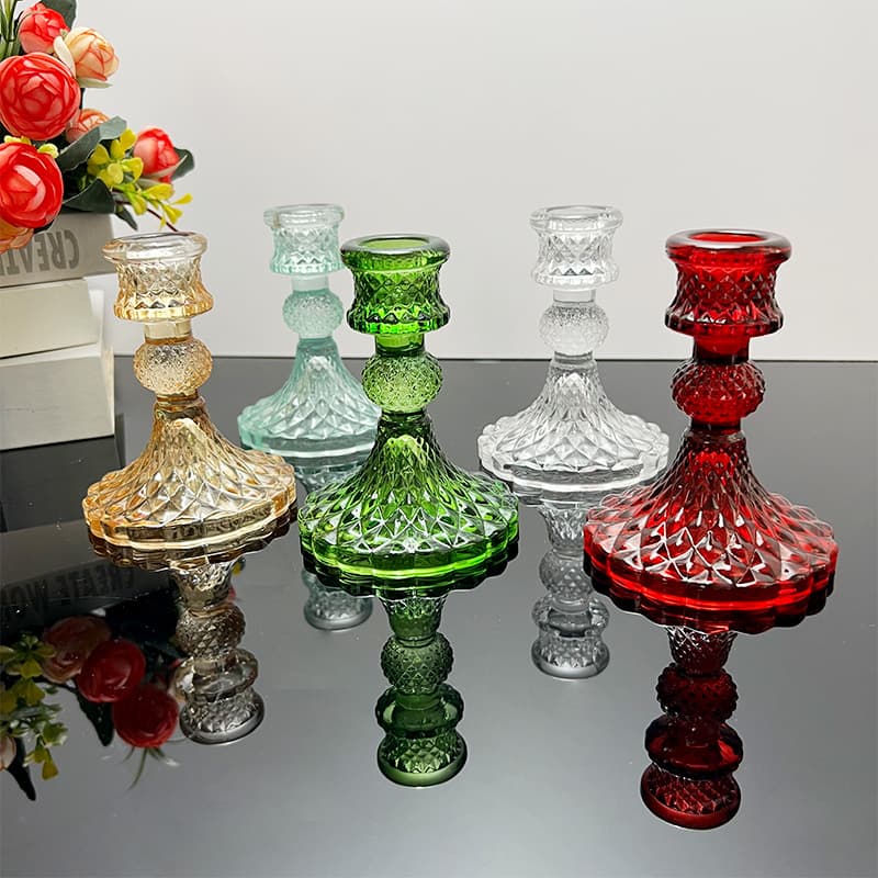 Cross-border European-style Creative Glass Candle Holder Home Decorative Colored Diamond Candle Cup Wedding Ornament Set Glass Cover
