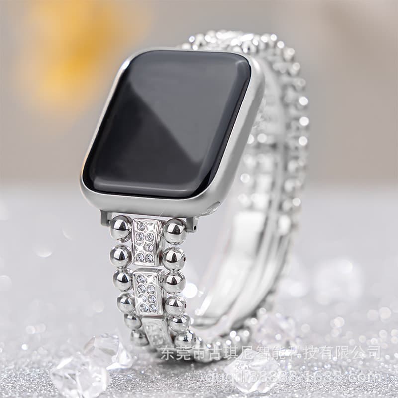 Suitable for Apple iwatch11 generation se edge bead inlaid diamond folding buckle metal small waist Apple Watch11-1