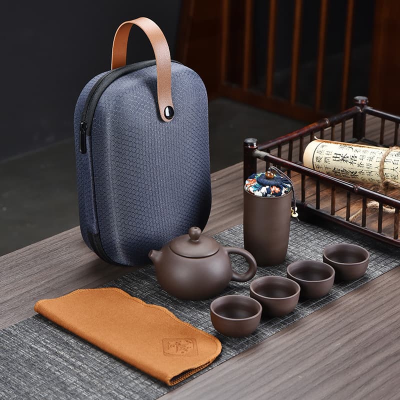 Purple Clay Portable Travel Tea Set, Car Storage, Outdoor Camping Gongfu Tea Set, Business Event Souvenir
