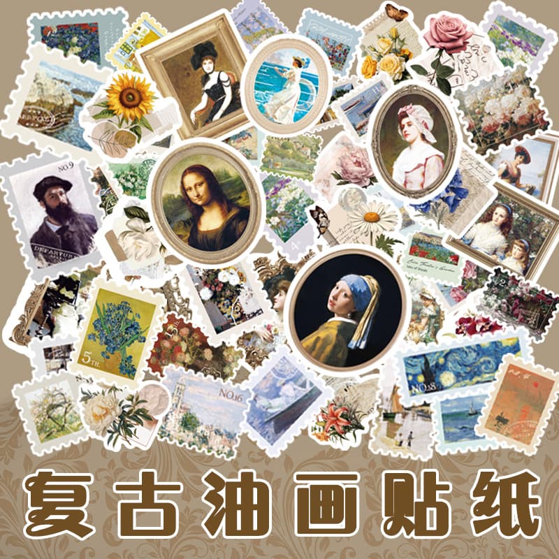 30 Retro Oil Painting Classic Creative Luggage Stickers, Graffiti Stickers, Scooter Computer Tablet Decoration Stickers