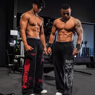 YOUNGLA New American Style Sports Pants Cotton Terry Print Wide Leg Long Pants Men Women Loose Casual Straight Pants
