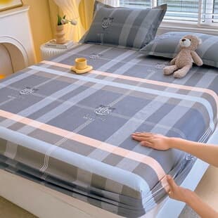 2026 New Plant Cashmere Brushed Single Fitted Sheet 3-Piece Set Single Summer Mattress Pad