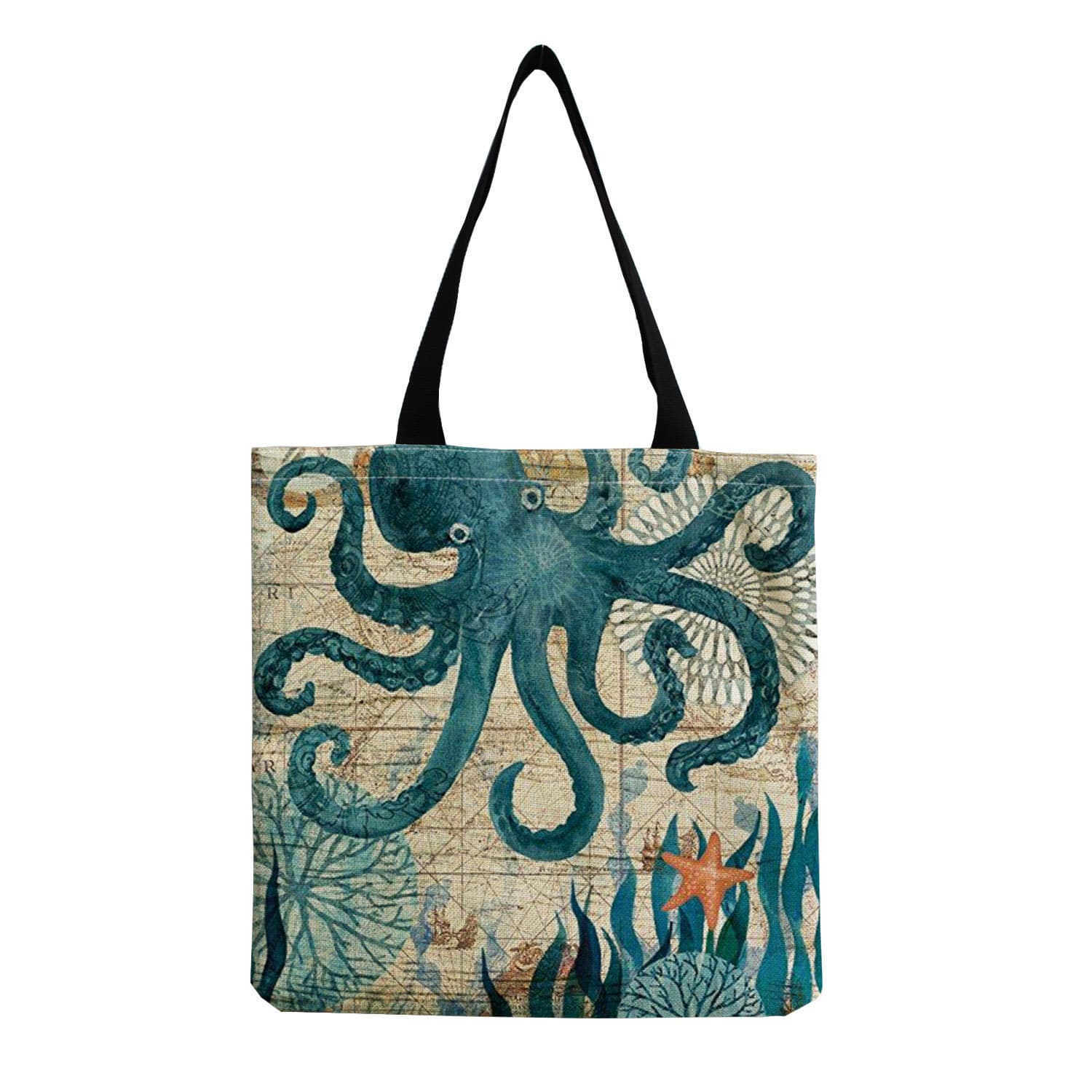 New Trendy Fashion Women's Shopping Bag Reusable Beach Bag Marine Life Print Shoulder Bag