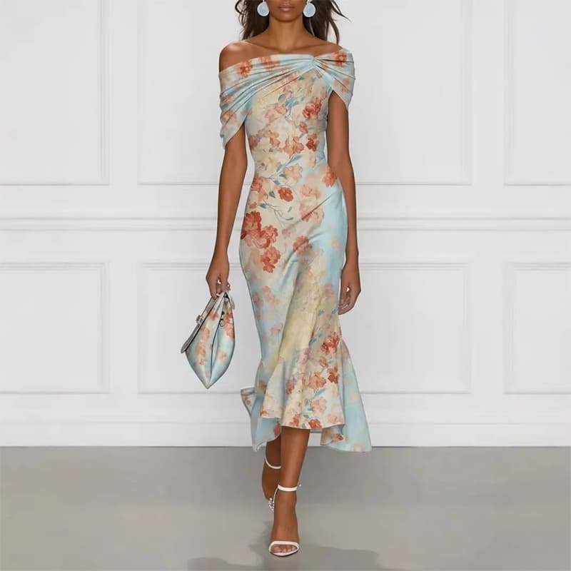 2026 cross-border European and American clothing skirts women's summer dresses elegant casual loose plant print long skirts
