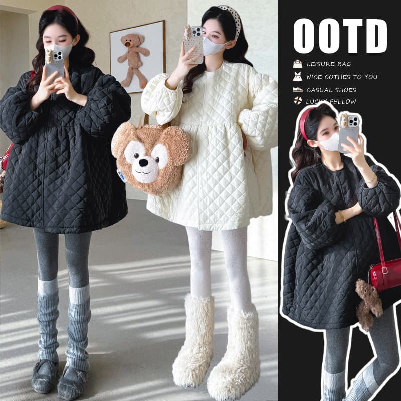 Autumn/Winter New Korean Style Everyday Versatile Diamond Pattern Babydoll Dress