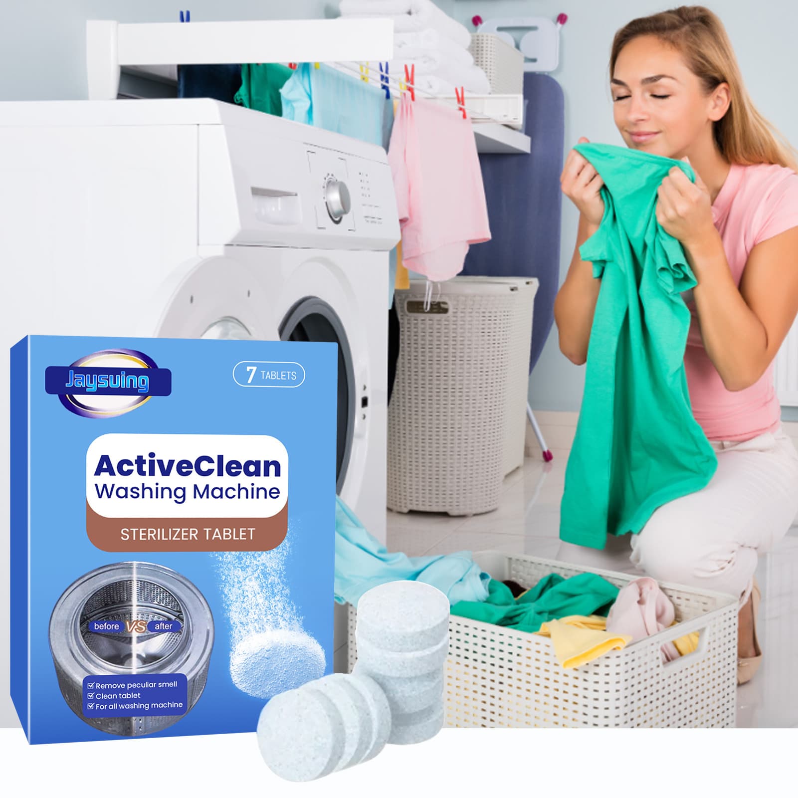 Jaysuing Washing Machine Cleaning Tablets Automatic Drum Tub Dirt Cleaner Deodorizing Tablets
