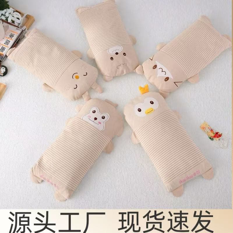 Baby Shaping Pillow, Anti-Deflection Pillow for Summer/Winter, Children's Cartoon Buckwheat Colored Cotton Pillow, Kindergarten Pillow