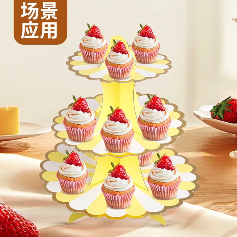 Three-Tier Paper Cake Stand Party Supplies Cross-Border Amazon E-commerce Festival Cake Stand Paper Graduation Party Decoration