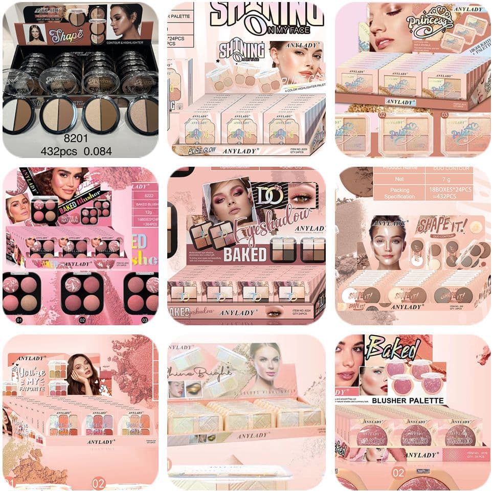 Export-only [ANYLADY] Plastic Case Eyeshadow, Blush, Contouring, Highlighter, Shimmer & Matte Makeup (24 pieces)
