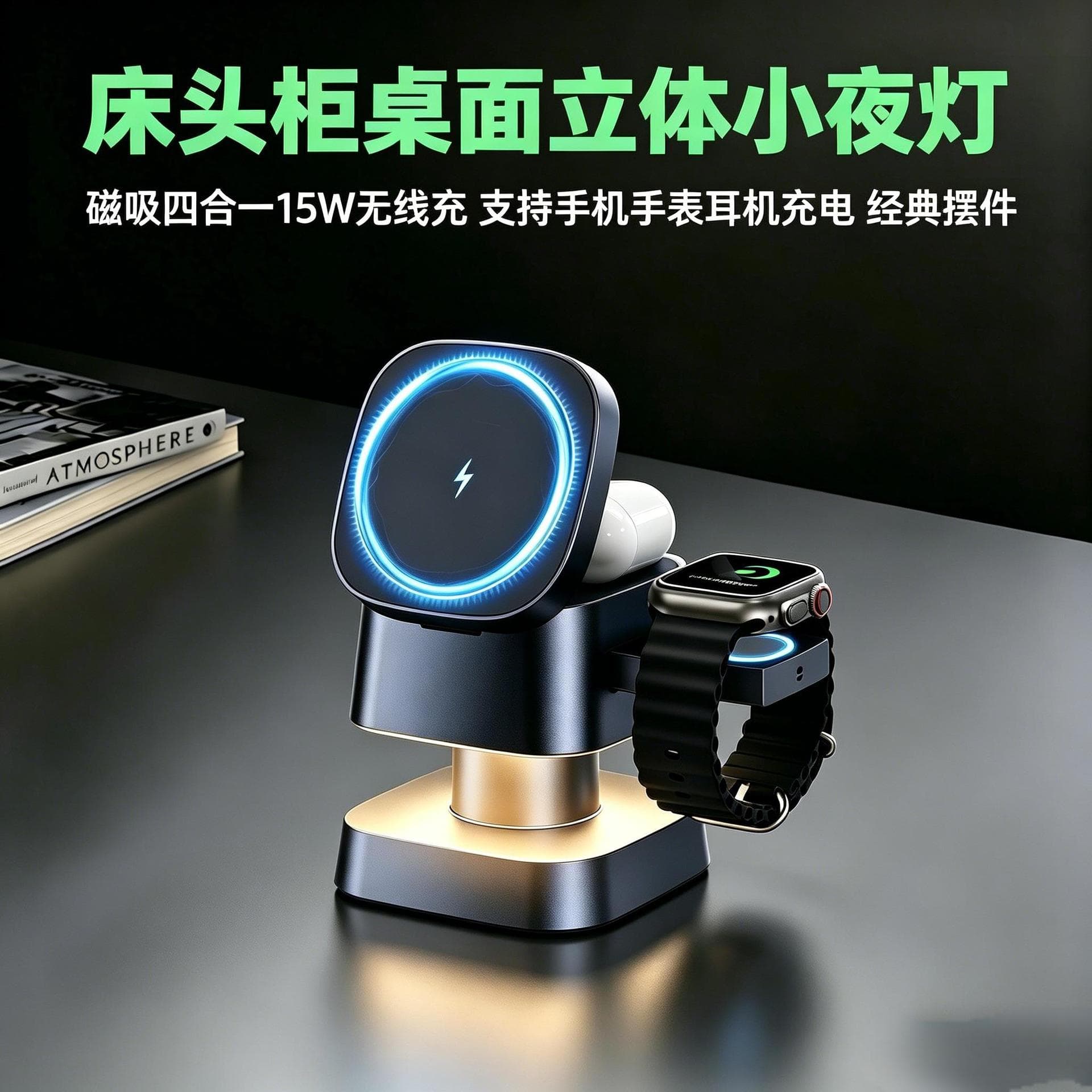 New Cross-border Robot Dog Desktop Magnetic 3-in-1 Wireless Charger for Channel Trade, Retail, Wholesale, and Gifts