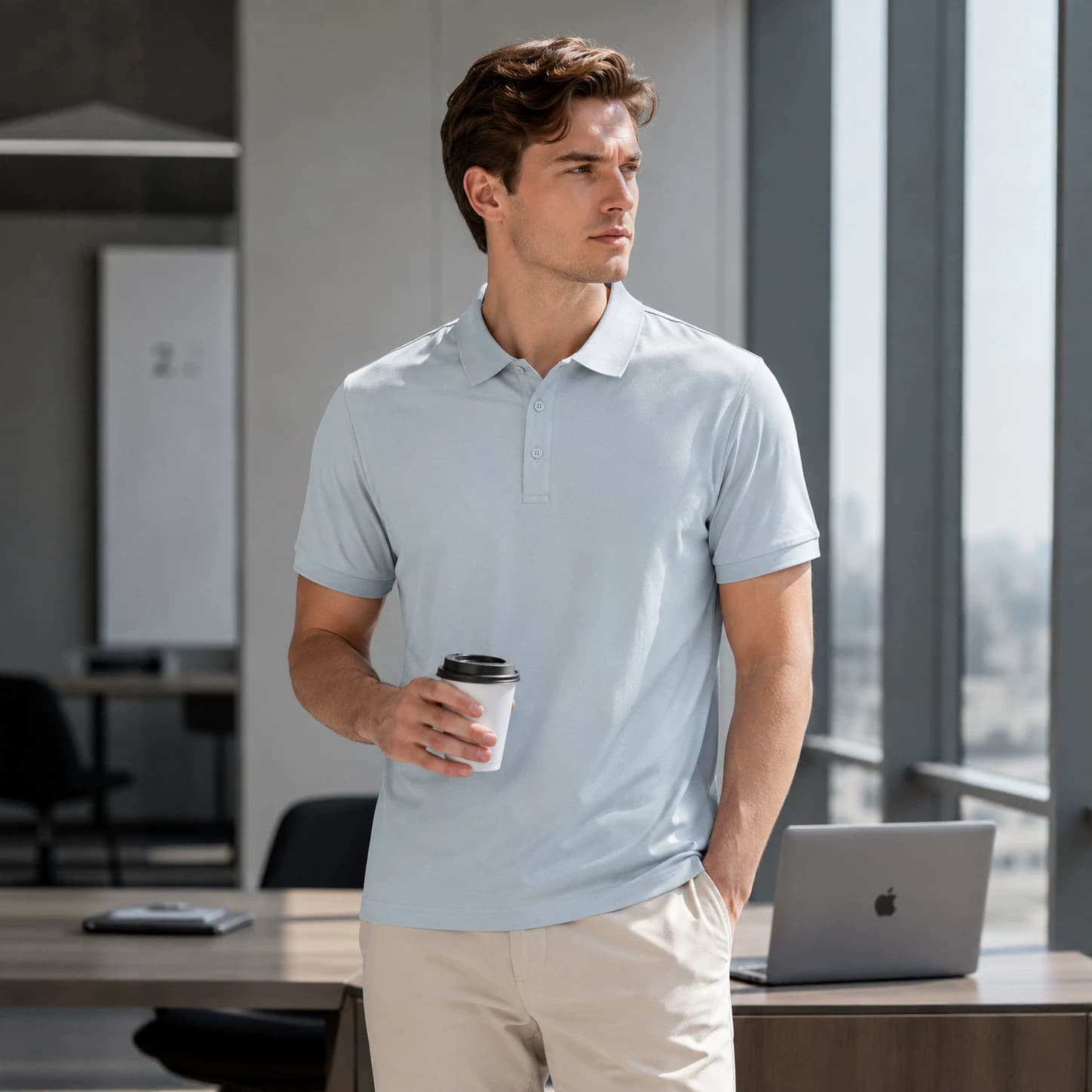 Cross-Border Summer New Style High-End Solid Color Turn-Down Collar Business Polo Shirt Short Sleeve Workwear Embroidery Print Polo Shirt