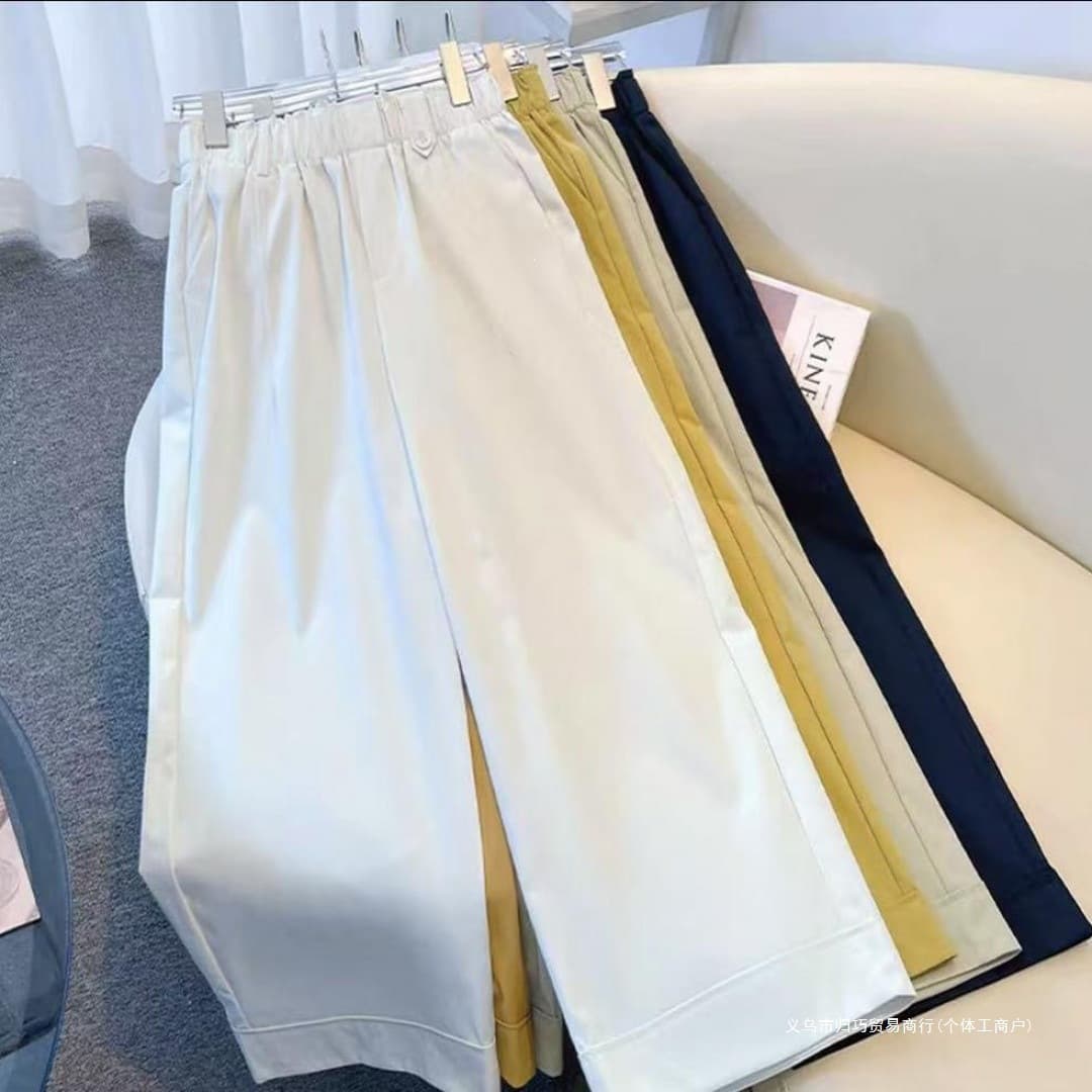 2026 Thin Wide-Leg Cropped Pants Summer New High-Waist Fashionable Bloomer Casual Pants in Navy, Black, White