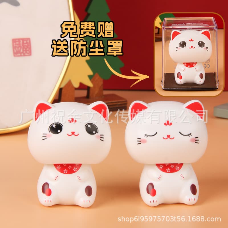 New 2-inch solar-powered big-headed nodding Maneki-neko for desktop, car accessory, and cake decoration craft