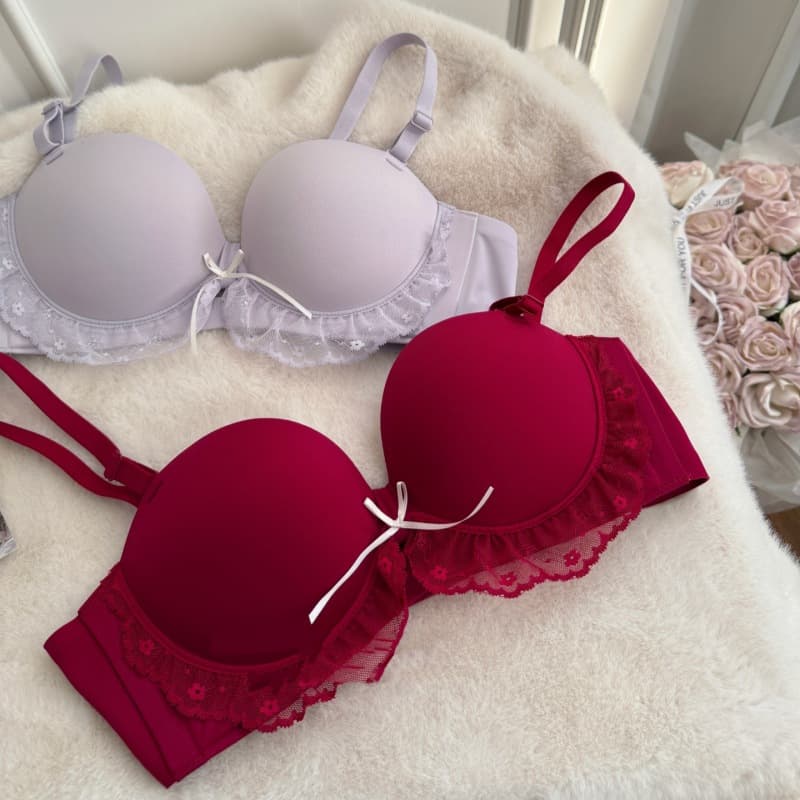 Strapless Lace Red Bra for Women, Push-Up Padded for Small Bust, Sexy Half-Cup Bra for Flat Chest