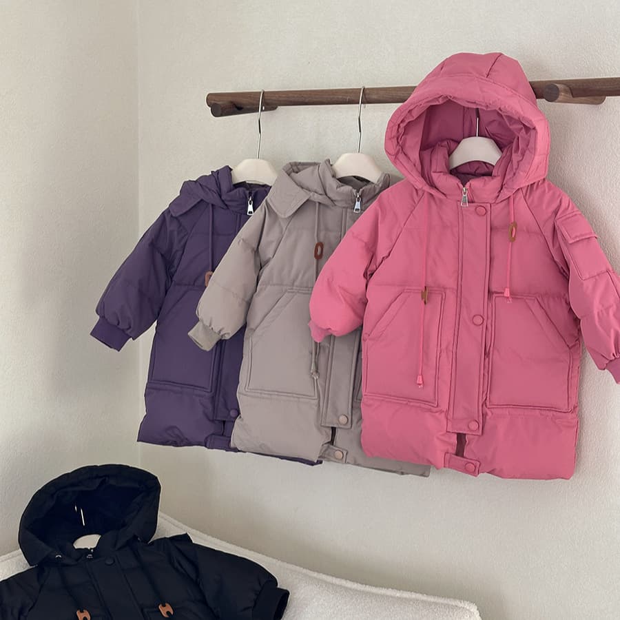 Off-Season Winter Children's Mid-Length Cold-Weather Coat, Boys and Girls Winter Down-Alternative Fiber Outerwear Top
