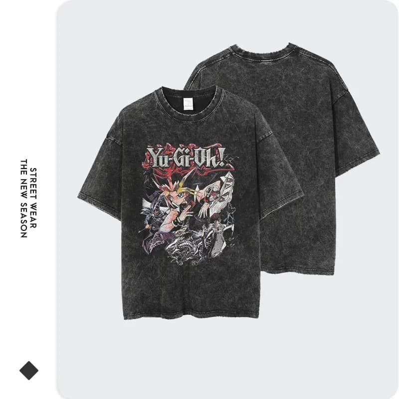 Anime Yu-Gi-Oh! T-Shirts Men Retro Vintage Washed Yugi Muto P