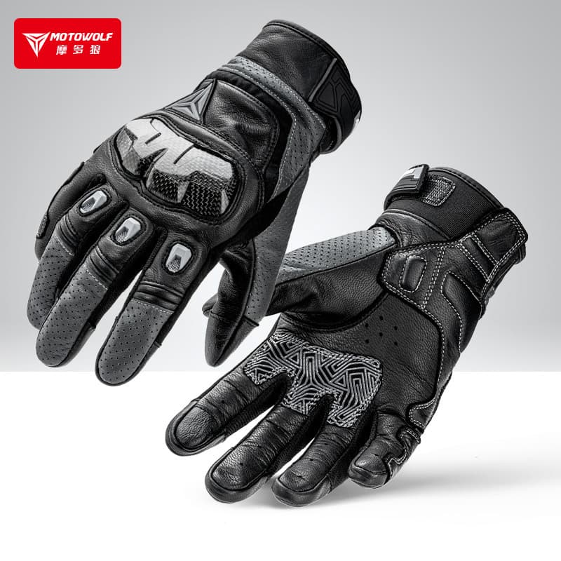 Motorcycle Riding Leather Breathable Gloves Carbon Fiber Shell Protection Anti-fall Knight Equipment Touch Screen Gloves