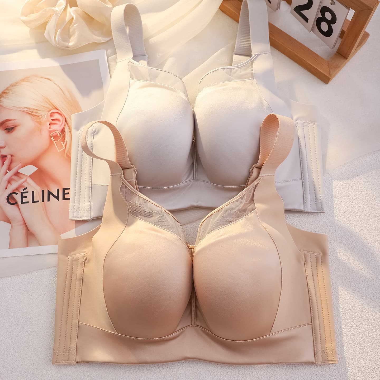 Genuine Seamless Satin Bra for Women, Thin Cup, Full Coverage, Minimizes Large Bust, Lifts Side Fat, Prevents Sagging, Soft Underwire Bra