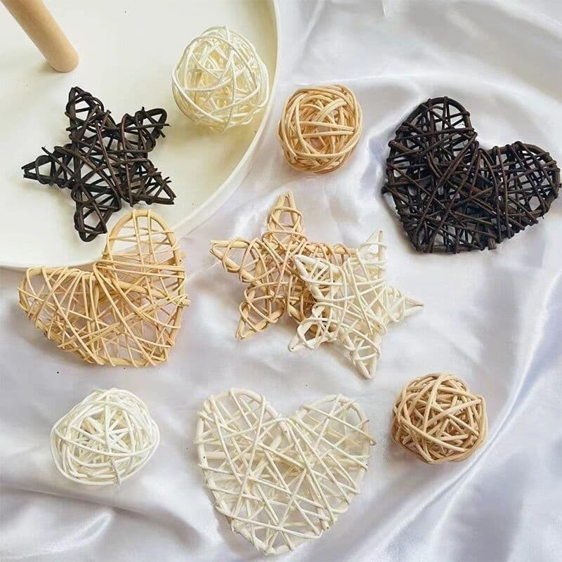 Tri-Color Vine Balls, Five-Pointed Stars, Heart-Shaped Photo Props, Plant Hearts, Handwoven Christmas and Valentine's Day Decorations